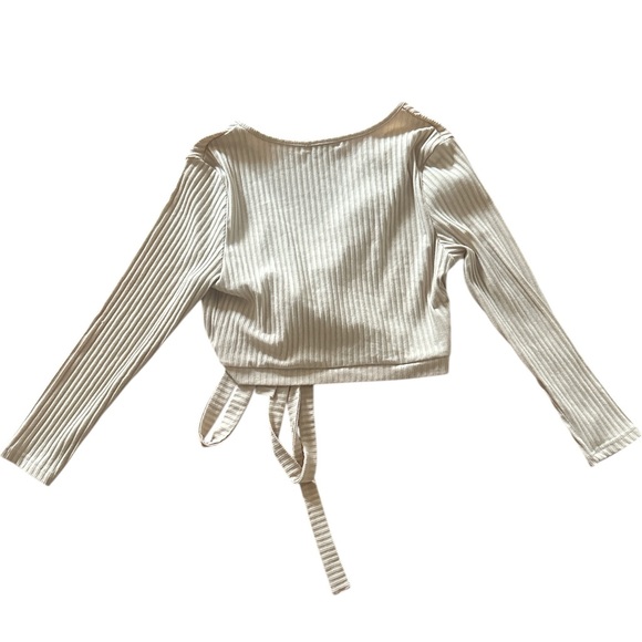 Beige Ribbed Wrap Top - Picture 2 of 3